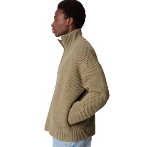 Cardigan en tricot pour homme, couleur taupe, fermeture éclair, col montant, manches longues, pull décontracté chaud pour l'hiver, tricot de mode haut de gamme - Product Image 2