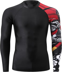 Chemise de compression à manches longues pour homme, blanche avec imprimé dragon rouge, manches longues, séchage rapide, vêtements de sport pour la salle de sport - Product Image 4