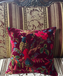 Luxury Burgundy Velvet <b>Cushion</b> Covers with <b>bird</b> and Floral Print Decorative Throw Pillows for Sofa and Home Decor - Product Image 5