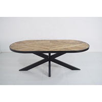 Table à manger ovale extensible de style moderne avec plateau en bois de manguier et structure en fer pour la maison, le bureau, l'hôtel, la villa, design industriel