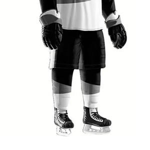 Uniforme de hockey sur glace pour hommes, maillot sublimé, pantalon, manches longues, blanc, noir, rayé, polyester respirant, adulte, toutes saisons - Product Image 5