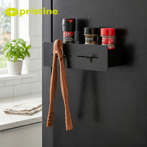 Étagère de rangement magnétique moderne pour cuisine, porte-épices rectangulaire en métal avec pinces et crochets, écologique et durable pour réfrigérateur - Product Image 2
