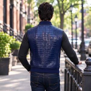 Veste pour homme authentique en cuir gaufré respirant et coupe-vent, style motard western, faite à la main - Product Image 2
