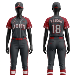 Uniforme de Béisbol para Mujer, Jersey de Poliéster GSM Performance con Rayas, Paneles Rojos Raglán, Logotipo Bordado Personalizado - Product Image 1