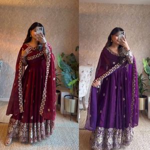 <b>Women</b> Ethnic Anarkali Gown Set with Dupatta Silk Sequin Long <b>Kurta</b> Dress Quick Dry Embossed Wedding Party Diwali Outfit - Product Image 5