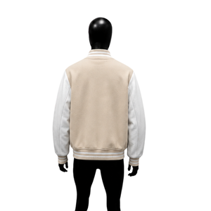 PREMIUM CREAM LETTERMAN VARSITY <b>JACKET</b> FOR <b>MEN</b> ATHLETIC TRENDY OUTERWEAR With <b>White</b> Sleeves And Button Closure Regular Fit Casua - Product Image 2