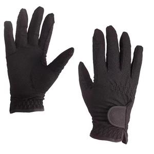 Gants d'équitation noirs pour hommes à doigts entiers avec fermeture auto-agrippante, couleur unie, en textile, pour usage équestre 2026 - Product Image 1
