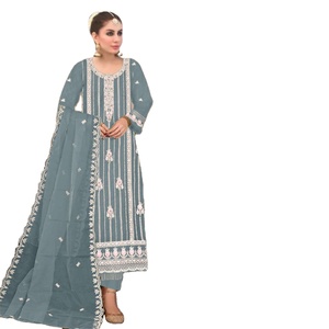 Nouvel arrivage de tissu Georgette de mode pakistanaise confort d'été Salwar et bas avec bordure en dentelle ensemble Dupatta - Product Image 1