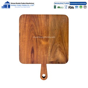 Planche à découper carrée en bois avec poignée, grain de bois naturel, planche à découper pour la cuisine, fabriquée au Vietnam - Product Image 6