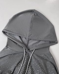 Women Hooded Rhinestone Fleece <b>Hoodie</b> Sweatpants Set Gray 2 Piece Outfit Casual Regular Fit Full Length Drawstring Pockets - Product Image 2