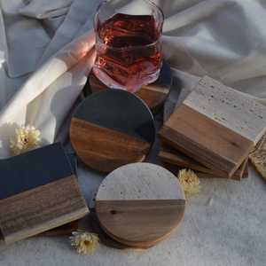 Natural Marble And Wood <b>Coaster</b> Set NEHA ENTERPRISES Decorative <b>Drink</b> <b>Coasters</b> for Home Restaurant Cafe - Product Image 1