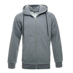 Sudadera con Capucha Gris para Hombre, Cierre de Cremallera, Corte Regular, Felpa, Informal, para Otoño, 100% Algodón Tejido, Color Sólido - Product Image 1