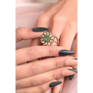 Anillo de Diseño con Piedras Preciosas Verdes Kundan, Joyería de Moda, Anillo de Boda, Anillo Nupcial Indio, Regalo para Novias, Plata de Ley 925 - Product Image 1