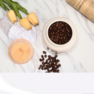Modern Coffee Bean Motif Storage Canister Speckled Finish Airtight <b>Bamboo</b> Lid Stylish Kitchen Countertop Organizer - Product Image 4