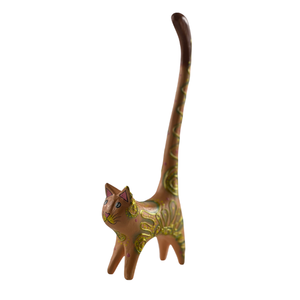 Statue artisanale en bois d'albizia, queue de chat levée, taille moyenne, pêche, figurine animale, artisanat de Bali, décoration intérieure, sculpture en bois - Product Image 1