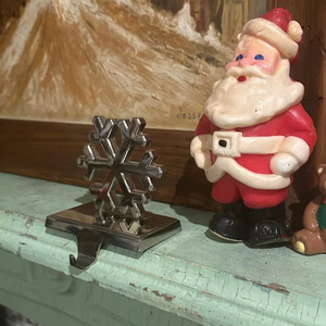 Silver Tone Snowflake Shaped Metal Christmas <b>Stocking</b> <b>Holder</b> | Fireplace Mantel Decor | Holiday <b>Stocking</b> Hanger Hook feltsocks - Product Image 1