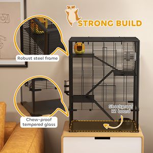 Cage à hamster à 4 niveaux avec fond en verre trempé profond, roue de course, abri, bouteille d'eau, gamelle, 24'' x 16'' x 31,5'' - Product Image 6
