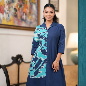 Elegant <b>Batik</b> Print Super Lawn Casual A-Line Breathable Autumn Daily Midi <b>Dress</b> for Women - Product Image 4