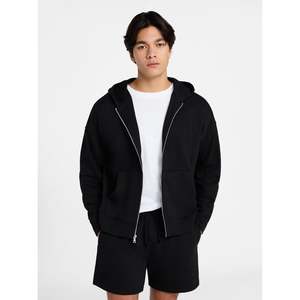 Men's <b>Black</b> Hooded Zip-Up <b>Sweatshirt</b> Regular Fit Cotton French Terry Solid Color Pocket Design Spring Season - Product Image 4