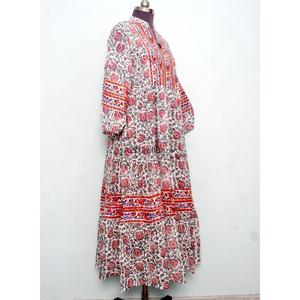 Vestido Maxi Casual Elegante de Invierno para Mujer, Cuello en V, Manga Abullonada, Estampado Floral, Hecho a Mano en Algodón - Product Image 5