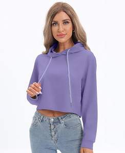Sudadera con capucha corta para mujer, sudadera con capucha y cordón de manga larga, top informal estilo streetwear - Product Image 4