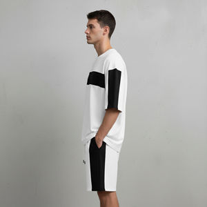 Ensemble court pour homme grande taille en coton 100% de haute qualité, personnalisé, bicolore, épaules tombantes, confortable, style streetwear, ensemble 2 pièces - Product Image 2