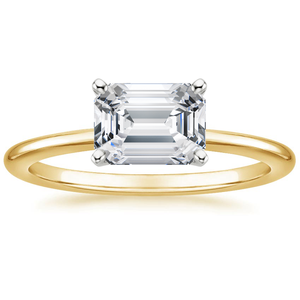 Bague de fiançailles solitaire en diamant taille émeraude en or blanc, sertie de griffes, style classique pour femme - Product Image 3