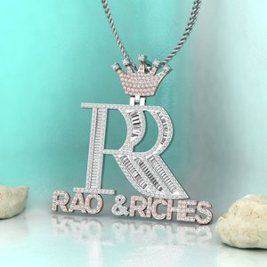 925 <b>Silver</b> + Moissanite Rao & Riches Letter Pendant <b>Charm</b> with Luxury Design Hip Hop Style Unisex Party Gift Wedding Pendant - Product Image 1