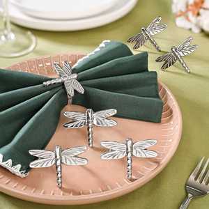 Dragonfly Napkin <b>Ring</b> <b>Set</b> Pure Brass Vintage Luxury <b>Silver</b> for Weddings Restaurants Includes 6 Napkin Holders Made Resin Wood - Product Image 1