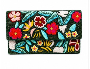 Handmade Beaded Floral Clutch With Embroidery Women's Bohemian Party Handbag Flap Closure - Product Image 2