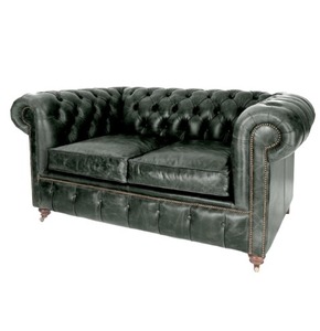 Contemporary Genuine Leather Two Seater Chesterfield <b>Sofa</b> with Quilted Backrest Rolled Arms Solid Wood Frame Stylish Couch - Product Image 6