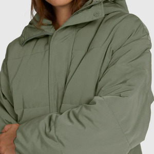 Women's Olive Green Quilted Hooded Puffer Jacket Long Sleeve <b>Winter</b> <b>Coat</b> <b>Thick</b> Polyester Wadding Full Length Zipper Closure - Product Image 6