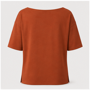 Camiseta de Mujer Color Naranja Óxido con Cuello Barco y Manga hasta el Codo, Corte Holgado WTS-0136 - Product Image 3