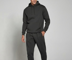 Ensemble de survêtement décontracté pour homme en molleton vert uni avec sweat à capuche et pantalon de jogging pour l'automne - Product Image 2