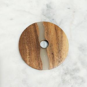 Handcrafted Natural Look Modern Design Rustic Wood Resin Eco-Friendly <b>White</b> <b>Coaster</b> Brass Framing 100mm Diameter 8mm Thick - Product Image 6