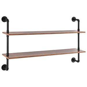 Mensola Industriale a 2 Livelli 48x9,84 Pollici in Legno Rustico con Tubi, Scaffale Galleggiante da Parete, Espositore con Staffe, Soluzione di Stoccaggio Sundr - Product Image 1