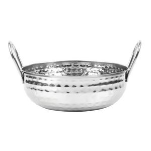Cacerola de Plata Martillada Artesanal, Calentador de Alimentos Premium, Cuenco Grande de Acero Inoxidable Kadai con Asas de Alto Brillo - Product Image 1
