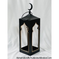 Décoration du Ramadan 2027, lanterne à bougie en métal noir en forme de mosquée pour la maison et les événements