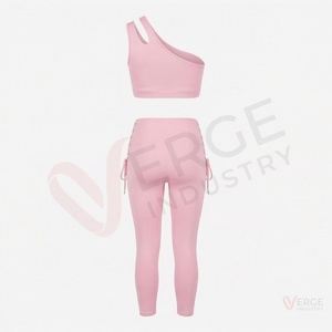 Conjunto de Yoga Rosa de Dos Piezas para Mujer, Leggings de Cintura Alta y Top Corto Asimétrico - Product Image 2