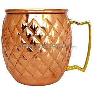 Mug Moscow Mule en cuivre pur à motif ananas diamanté, avec poignée en laiton, pour cocktails, en gros - Product Image 6