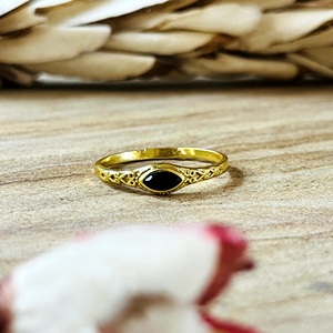 New Arrival Black Onyx <b>Rings</b> Vintage Brass Band Women 18k Gold Plated Dainty Boho Filigree Band <b>Stacking</b> Jewelry Wholesale/OEM - Product Image 1