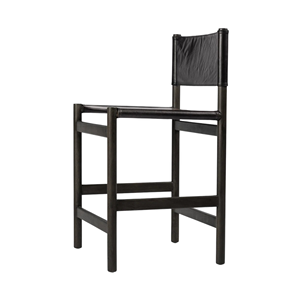Chaise de bar moderne en bois massif noir avec siège et dossier en cuir PU, tabouret de comptoir minimaliste - Product Image 3
