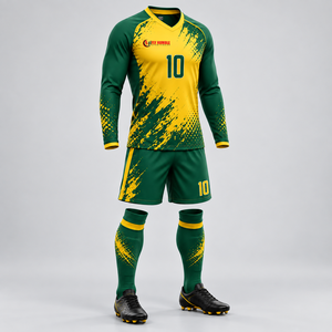 Maillot de football sublimé vert et jaune pour homme, manches longues, anti-transpiration, coupe athlétique, toutes saisons, uniforme adulte, vente en gros - Product Image 5