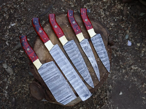 Premium LEGACY BLADES 5-Piece Damascus Steel <b>Kitchen</b> Chef <b>Knife</b> Set with Resin Handles Ambidextrous Design Durable <b>Sharp</b> Blades - Product Image 5