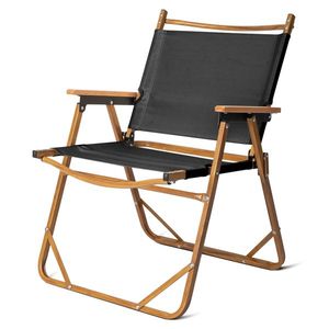 <b>Large</b> Aluminum <b>Frame</b> Camping Chair 600D Khaki Oxford Fabric 100kg Loading Capacity Imitation Wood Grain Spray Paint - Product Image 1