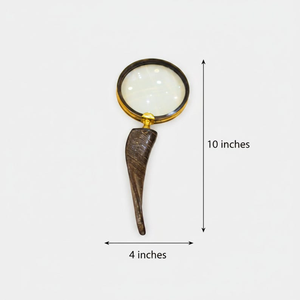 Loupe vintage en métal avec poignée en corne de bœuf, loupe de lecture portative de 10 pouces, lentille de 4 pouces, décoration de bureau steampunk - Product Image 2