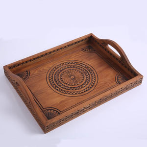 Plateau de service en bois fait main, finition rustique à grain naturel, pour hôtel, maison, cuisine, table basse, décoration, vente en gros - Product Image 5