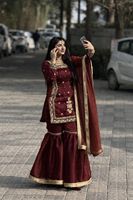 Nuovo Completo da Festa di Design con Top, Palazzo e Dupatta, Ricamo con Paillettes e Codifica in Tessuto, Abito da Donna all'Ingrosso per Esportazione