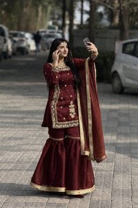 Nuevo Conjunto de Fiesta de Diseñador: Top, Palazzo y Dupatta con Bordado de Lentejuelas y Codificación de Tela, Venta al por Mayor, Traje de Señora para Exportación - Product Image 3