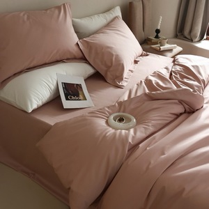 Parure <span class=keywords><strong>de</strong></span> lit personnalisée en coton 100% <span class=keywords><strong>rose</strong></span> uni, style simple, pour la maison - Product Image 5